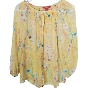 Sundance Womens Silk Floral Peasant Blouse Cottagecore Size S Boho Button Front